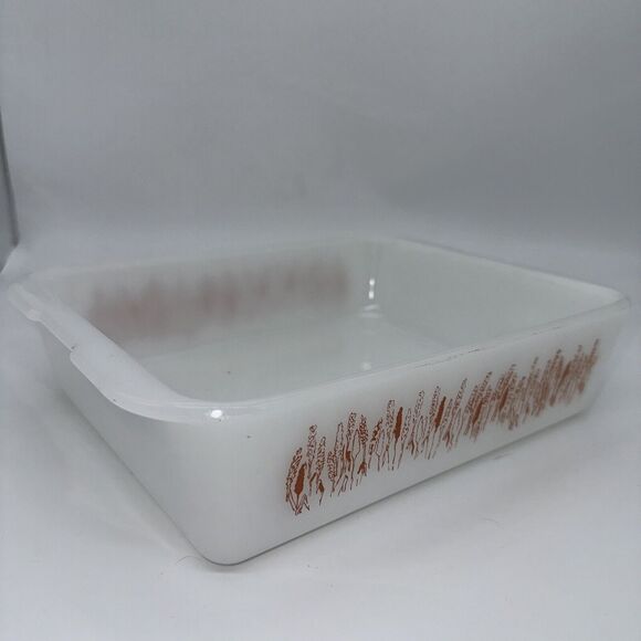 VTG White Ceramic Baking Dish with Copper‎ Wheat Pattern Farmhouse Kitchen Decor - Picture 6 of 14